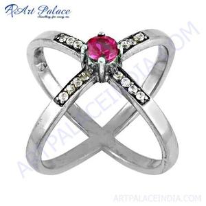 Rocking Style Pink & White Cubic Zirconia Anillo de plata con piedras preciosas - Product Image 2