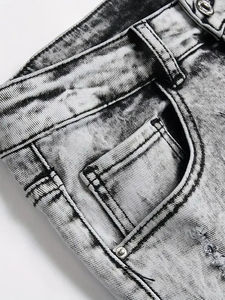 Pantalones cortos de mezclilla para hombre al por mayor, estilo casual, rectos, holgados, hasta la rodilla, para uso urbano, personalizados - Product Image 2