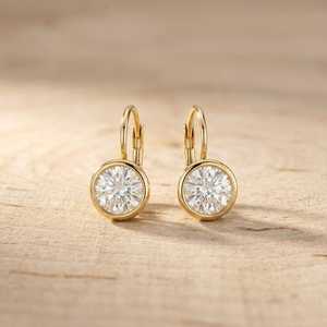 Solid Gold 10k 14k 18k Round Cut Lab Grown Diamond <b>Ear</b> <b>Ring</b> 2CT Per Pair Color E Clarity VVS Bezel Set Fine Drop Earrings - Product Image 1