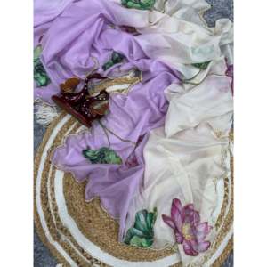 Sari de Chifón con Estampado Floral Encantador para Fiestas - Product Image 4