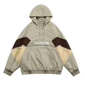 Custom Front Men's Winter Hooded <b>Vintage</b> Blouson Canvas <b>Windbreaker</b> Jacket Waterproof 100% Polyester Breathable Anti-Bacterial - Product Image 4
