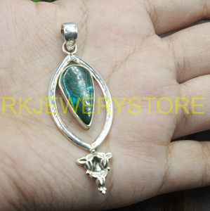จี้เงินแท้ 925 ประดับพลอยมาลาไคต์สีเขียวธรรมชาติ รูปทรงวงรี ดีไซน์ใบไม้ งานแฮนด์เมด ของขวัญเครื่องประดับสำหรับผู้หญิง สไตล์โบโฮ - Product Image 4