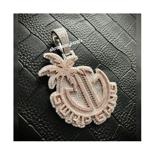 Collier unisexe style hip-hop personnalisé en argent 925 plaqué or rose, double couche, avec pendentif lettre initiale glacée en moissanite – Cadeau de fête - Product Image 1