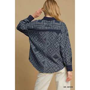 Umgee Veste chemise en jean à imprimé cachemire pour femme - Product Image 3