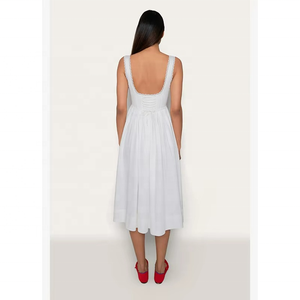 Robe midi blanche personnalisée pour femme, col carré, sans manches, coupe trapèze, robe décontractée d'été, OEM ODM - Product Image 5