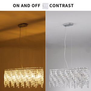 Moderno argento elegante lampadario di cristallo ovale cristalli pendenti riflettenti lampada da soffitto per sala da pranzo luci pendenti - Product Image 6