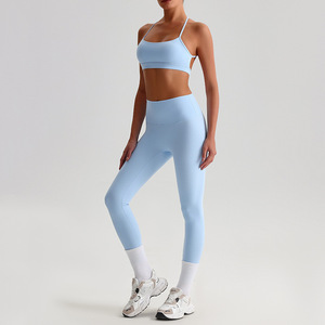 Women's Custom Free Logo Solid Seamless Breathable Four-Way Stretch High Waist Full Length Lightweight 2-Piece Sets Yoga Four-Wa - Product Image 5