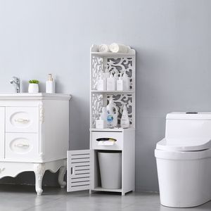 White Bathroom Furniture <b>Corner</b> Floor Cabinet with Toilet Paper <b>Storage</b> Organizer Shelf - Product Image 4