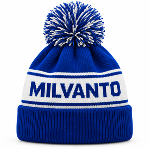 Royal Blue Custom Logo Premium Pom Pom Beanie <b>Hat</b> Embroidered Cuffed Rib Knit <b>Winter</b> Beanie for Men & <b>Women</b> Streetwear Beanies - Product Image 1