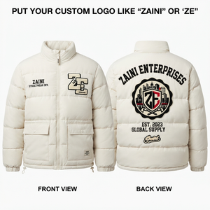<b>Men</b> Puffer <b>Jacket</b> Premium Polyester Shell 220 GSM Quilted Warm Winter Coat High Collar Custom Embroidery Logo Cream <b>White</b> for - Product Image 1