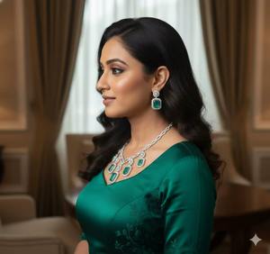 Ensemble collier et boucles d'oreilles en laiton plaqué or, best-seller, pour mariée, bijoux de fête de mariage, disponible au prix de gros - Product Image 2