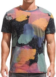 Camiseta de Manga Corta con Cuello Redondo para Hombre, Diseño Multicolor Pintado a Mano, Tejido Informal de Corte Regular - Product Image 3