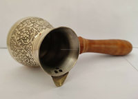 Ensemble cafetière et tasse en laiton doré turc, grec et arabe avec poignée en bois (éco-responsable 350 ml)