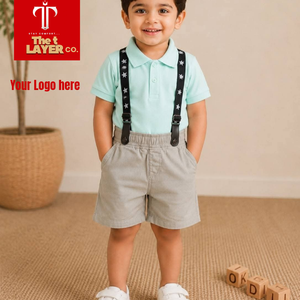 Conjunto informal de tela lisa de 2 piezas para niños, camiseta + pantalones cortos - Product Image 1