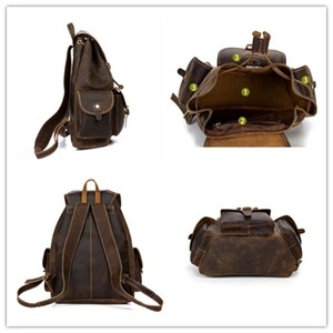 Custom Genuine Leather Backpack Vintage Mens <b>Laptop</b> <b>Rucksack</b> Travel Bag Waterproof Real Leather School Daypack LBK-0141 - Product Image 4