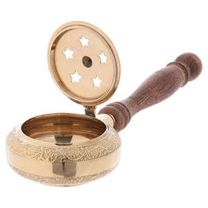 Quemador de incienso de latón hecho a mano con mango de madera para uso religioso, decorativo para todas las estaciones, quemador de incienso de latón hecho a mano con madera. - Product Image 2