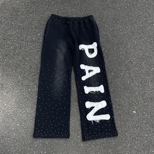 Rhinestone & Distress Applique Patches Streetwear Tracksuit Custom Logo Acid <b>Wash</b> Zip-up Hoodie & Trouser Sweat Suit for Men - Product Image 4