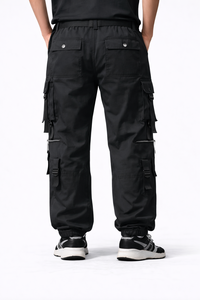 Pantalones Cargo Tácticos Negros para Hombre, Estilo Techwear, con Múltiples Bolsillos, Cierre de Cremallera, Estilo Urbano, con Cinturón de Hebilla, Corte Recto, Cintura Media - Product Image 3