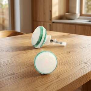 Ceramic Round Cabinet <b>Knob</b> Green Stripe Design Scandinavian Style Easy Installation for Kitchen Furniture Handle - Product Image 1