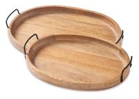 Plateau en bois tendance moderne, plateau rond en bois d'acacia de 14 pouces, plateaux de service multifonctionnels décoratifs, prix compétitif