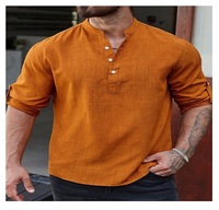 Conjunto de Camisa y Pantalón de Color Sólido para Hombre, Cuello Mao, Ligero, Transpirable, Manga Larga, a la Moda