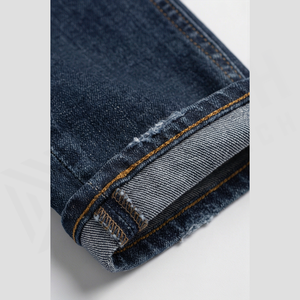 Jean slim homme coupe droite en denim délavé foncé, taille haute, déchiré, décontracté, en coton, style automne - Product Image 6