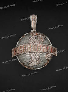 Collar con Colgante de Globo Terráqueo con Incrustaciones de Diamantes Moissanite VVS, Plata 925, Estilo Hip Hop de Lujo - Product Image 3