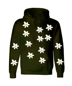 Hoodie imprimé personnalisé, élégant et de qualité supérieure, 100% coton, motifs floraux blancs, idéal pour les marques de streetwear et les vêtements personnalisés. - Product Image 2
