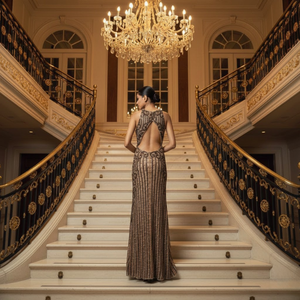 Vestido de sirena de malla con brillantina de lujo |   Corpiño ajustado para mujer con cintura natural |   Diseño de Bordado Personalizado |   Vestido de Noche Formal - Product Image 3