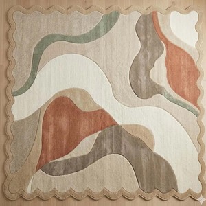 พรมลายคลื่นสีเบจโทนเอิร์ธโทน ดีไซน์ทันสมัย สำหรับห้องนั่งเล่น ห้องนอน ใช้ตกแต่งพื้น - Product Image 6