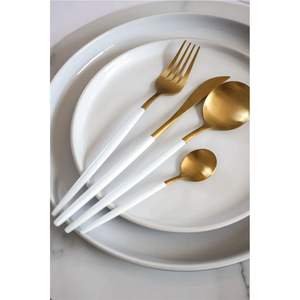 Ensemble de couverts de luxe en acier inoxydable doré 24 pièces, finition miroir, manche marbré, service de table royal, couteau, fourchette, cuillère pour repas occidentaux - Product Image 6