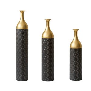 Elegant Floral Display Floor <b>Vase</b> <b>Set</b> of <b>3</b> Black and Gold Metal for Mother's Day Gift Wedding Decoration - Product Image 2