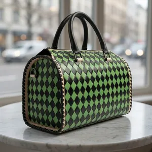 Vintage Women's <b>Handbag</b> Genuine Leather Bags Shoulder Bags Checkered Pattern Leather <b>Handbags</b> for Women - Product Image 5
