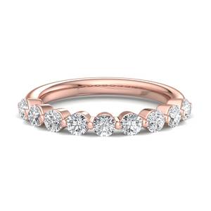 Anillo de lujo de oro rosa con diamantes redondos de talla brillante, siete piedras en banda de burbujas, apilable, semi-eternidad, joyería de moda para mujer. - Product Image 4