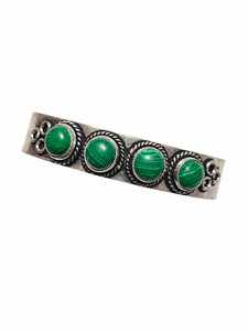 Malachite Aura Hydro Stone Four Stone Wide <b>Cuff</b> Bangle Handmade Brass Vintage <b>Silver</b>/Gold Plated Unisex Statement Fashion - Product Image 1