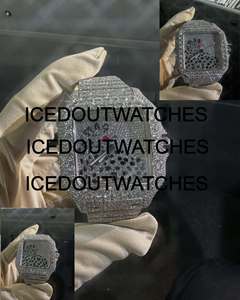 Men's Customized Square <b>Case</b> Stainless Steel & Moissanite Band Quartz Movement Glass Dial Wrist <b>Watch</b> 10 Bar Water Resistant - Product Image 1