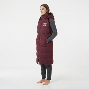 Women's <b>Long</b> Hooded Puffer <b>Vest</b> Quilted Padded Winter Wear Windproof Coat Full Zip Warm Casual Streetwear Fashion Outerwear - Product Image 3