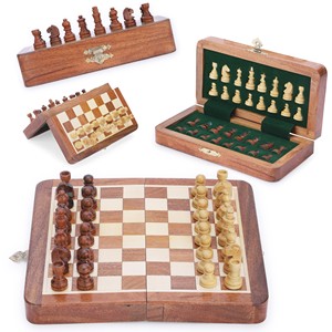 Handcrafted Acacia <b>Wood</b> Chess Set <b>Rustic</b> Brown Wholesale | Moradabad - Product Image 2