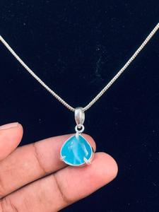 Pendentif en argent allemand avec chalcédoine aqua et serti clos pour femme, bijoux de qualité supérieure, meilleur prix, vente en gros de pierres précieuses - Product Image 3