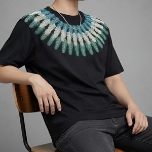 T-shirt surdimensionné en coton pour homme, imprimé ailes de plumes, col rond, décontracté de luxe, à manches courtes, fabricant de vêtements - Product Image 3