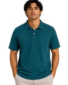Polo Azul Turquesa para Hombre, Manga Corta, Tela Piqué de Algodón, Diseño Liso Informal, Cuello Camisero, Personalizable, Camiseta Polo de Golf para Verano - Product Image 1