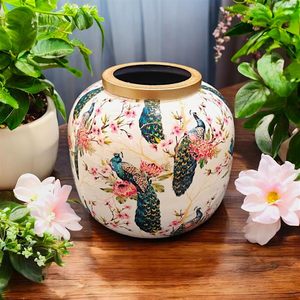 Vase décoratif en métal avec motif de paon, pot de table à imprimé floral, décoration, cadeau de pendaison de crémaillère, à vendre au meilleur prix - Product Image 5