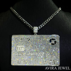 Collar con Colgante de Tarjeta de Crédito Iced Out, Plata de Ley 925 Sólida, Joyería de Moda Hip Hop, Unisex - Product Image 1