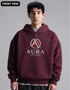 Sweat-shirt à capuche pour homme AURA ATTIRE, couleur bordeaux, coupe classique, en coton French Terry, décontracté, pour l'automne, avec logo imprimé sur le devant - Product Image 1