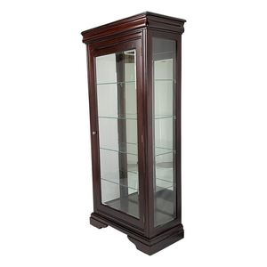 Buffet d'appoint à une porte en acajou massif, reproduction de style antique, fait main, avec étagères et porte vitrée, pour usage intérieur - Product Image 2