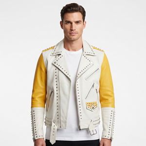 Men Fashion <b>Studded</b> Leather Jacket Men's Long Sleeve Leather <b>Studded</b> Jackets Mens Leather <b>Studded</b> Jacket With Pockets - Product Image 1
