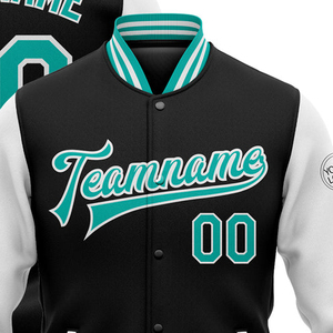Veste universitaire personnalisée pour homme, 100 % polyester, style décontracté, veste de baseball de type Letterman avec bordure côtelée, poches et boutons-pression sur le devant - Product Image 2