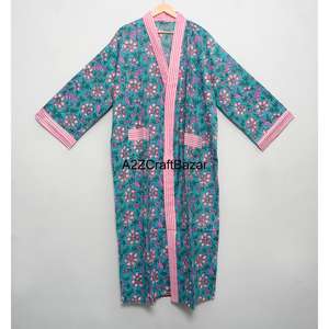 Kimono Floral Estampado 100% Algodón Puro Transpirable para Mujer, Ropa de Dormir de Verano e Invierno, Bata Casual para Playa y Noche - Product Image 1
