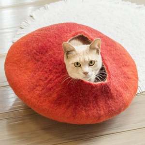 Orange Felt <b>Cat</b> Cave Comfortable Animal <b>Cage</b> for Your Furry Friend - Product Image 1