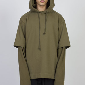 High Quality Washed Winter Hoodie Heavyweight Streetwear 100% Cotton Fleece <b>Fabric</b> Embroidered Plain Dyed Double Layer Sleeves - Product Image 4